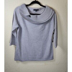 Nwt Napa Valley Petite PM Sweater Silver Metallic Cowl Neck Button Detail